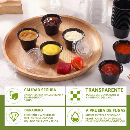 Vista 3 de Macarrie 1000 tazas de 1 oz con tapas para porciones de salsa de plástico