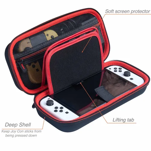 Vista 3 de ButterFox Switch Carrying Case for Nintendo Switch OLED, Fits Charger, Joy Con Grip, 18 Games and Protective Case (BlackRed)