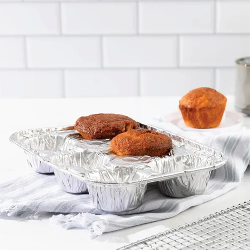 Vista 2 de PLASTICPRO Moldes de papel de aluminio para muffins reutilizables y desechables, molde de papel de aluminio para muffins y tartas