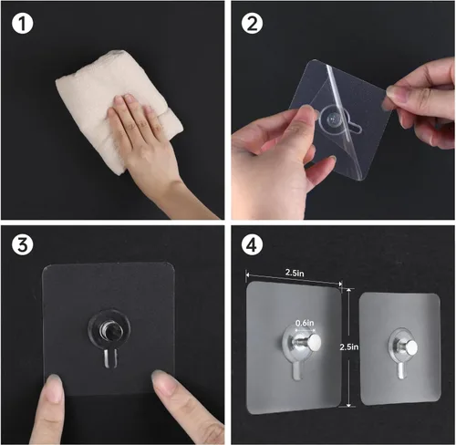 Vista 4 de Ganchos adhesivos sin taladros, 24 ganchos de fotos sin clavos, ganchos de pared sin clavos, ganchos de pared adhesivos para colgar para cocina