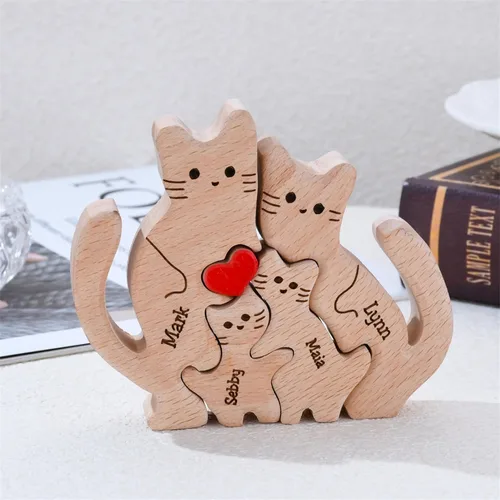 Vista 7 de Rompecabezas de madera personalizado con nombres familiares de 2 a 8, rompecabezas de madera de gato, rompecabezas de madera personalizable
