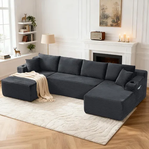 Vista 10 de Tmsan Sofá de 3 plazas sin hueso de 80.7 pulgadas para sala de estar con portavasos y asiento profundo de 26 pulgadas, bolsillos laterales, sofá
