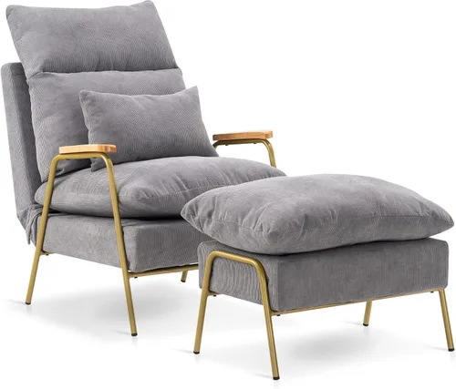 Vista 12 de MCombo Silla reclinable Accent con otomana, sillón de tela moderno, sofá cama tapizado para sala de estar y dormitorio, espacio pequeño 4055