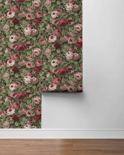 Vista 7 de NextWall Rose Garden Papel Tapiz Floral de Despegar y Pegar (Granate y Albahaca)