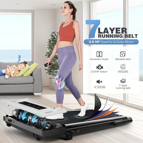 Vista 4 de ANCHEER Caminadora con escritorio, caminadora plegable de 3.5 HP con 15% de inclinación y barra de mango, ultra silenciosa, capacidad de 450 libras