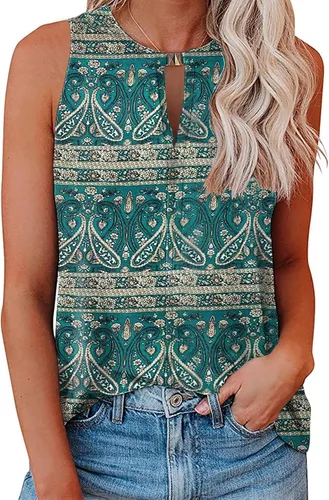 Vista 2 de Soesdemo Camiseta sin mangas para mujer, cuello en V, sin mangas, para verano, casual, holgada, para negocios, bonita, floral, básica