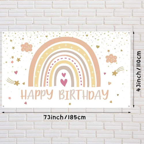 Vista 2 de Hestya Decoraciones de fiesta boho arcoíris para cumpleaños, telón de fondo de cumpleaños de feliz primer cumpleaños, decoraciones de accesorios