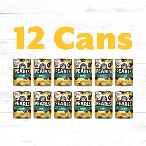 Vista 3 de Pearls Aceitunas maduras pequeñas sin hueso, paquete de 12, latas de 6 onzas