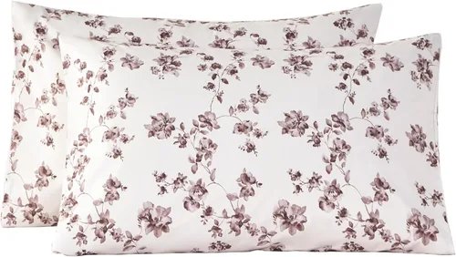Vista 7 de URBONUR Fundas de almohada 100% algodón tamaño estándar, paquete de 2 fundas de almohada estándar con estampado floral azul, cierre de sobre súper