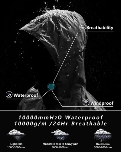 Vista 2 de Outdoor Ventures Chaqueta impermeable plegable con capucha para hombre, ligera, resistente al viento, para ciclismo
