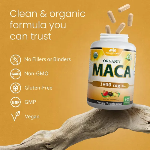 Vista 6 de Cápsulas veganas de maca orgánicas negro, rojo, amarillo, 0,003 oz por cápsula, 150 cápsulas, 100 % puro y natural sin OMG, energizante natural