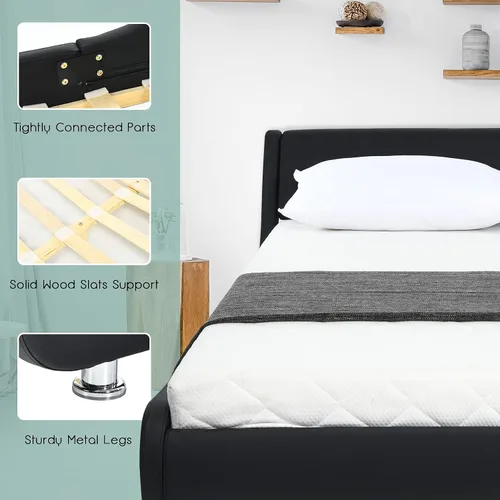 Vista 4 de NAFORT Base de cama tamaño Queen tapizada con cabecera ajustable curvada, moderna cama de plataforma de piel sintética de perfil bajo, soporte