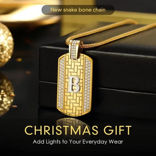 Vista 3 de ETEVON 18K Gold Plated Initial Necklace Gold Stainless Steel Letter Pendant Necklace Hip Hop Square Chain Jewelry Gift for Men Boy Birthday