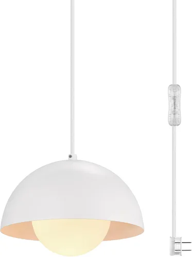 Vista 10 de Globe Electric Lámpara colgante enchufable de 1 luz, pantalla de resina blanca, cable de tela de 15 pies e interruptor en línea, iluminación
