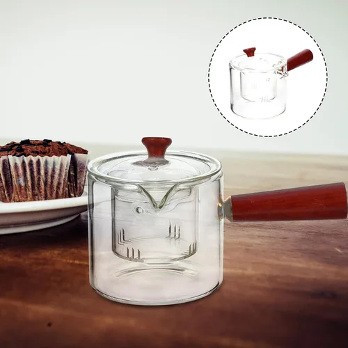 Vista 6 de CALLARON Tetera de vidrio de 18.6 onzas, tetera transparente con infusor, tetera con mango de madera antiquemaduras, infusor de té de hojas sueltas