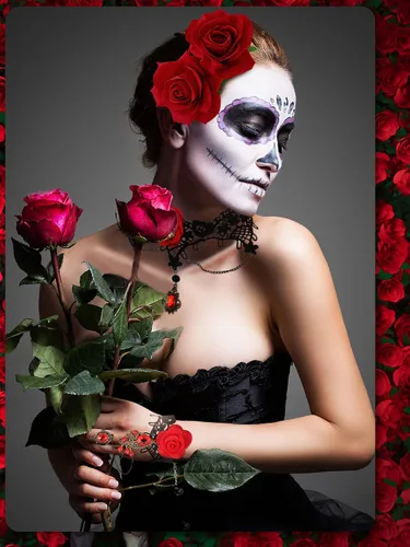 Vista 7 de BBTO 5 piezas de Halloween Rose Flamenco Mujer Accesorios Niña Rosa Flor Pinza para el pelo, Abanico Plegable de Tela de Lentejuelas, Gargantilla