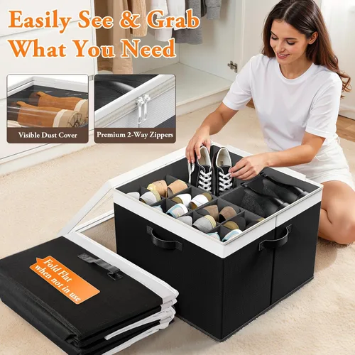 Vista 4 de StoreHappily Organizador de zapatos para armario, 2 paquetes con capacidad para hasta 32 pares, contenedores grandes de almacenamiento de zapatos