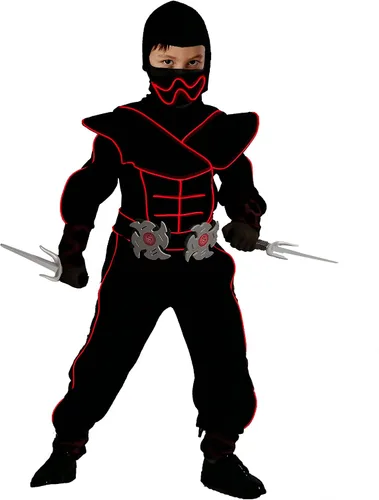Vista 4 de Disfraz de Ninja rojo iluminado para niños dulce o truco Halloween