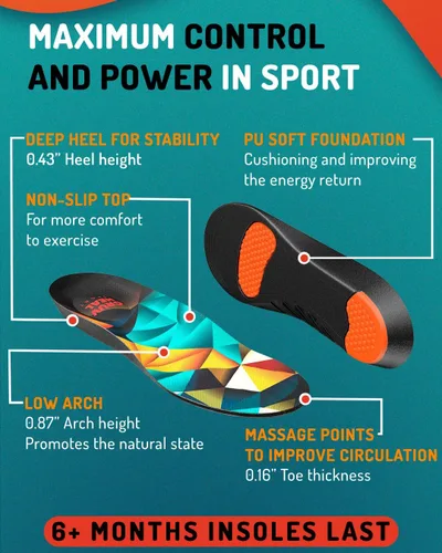 Vista 6 de Plantillas deportivas que absorben los golpes, insertos de amortiguación de zapatos deportivos para hombres y mujeres, ideales para deportes