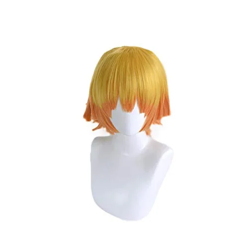 Vista 3 de Peluca de cosplay Demon Slayer Kimetsu no Yaiba Agatsuma Zenitsu, peluca de cosplay para hombres y mujeres, resistente al calor, pelo sintético