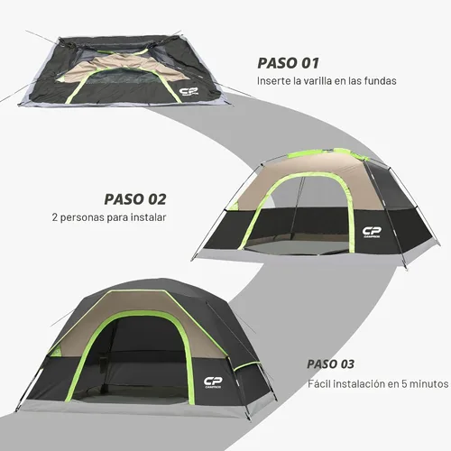 Vista 5 de CAMPROS CP Camping Tent 2/4/6 Person, Waterproof Windproof Double Layer Dome Tent, Easy Setup with Large Mesh Windows & Wide Door for Outdoor