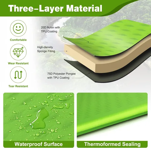 Vista 4 de Giantex Colchoneta de dormir para camping, alfombrilla autoinflable con esponja, colchón de aire impermeable para camping con bolsa de transporte