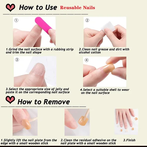 Vista 2 de Uñas cortas a presión de color rosa intenso, punta francesa almendra para mujer, pegamento reutilizable con pegamento – 24 kit de uñas postizas