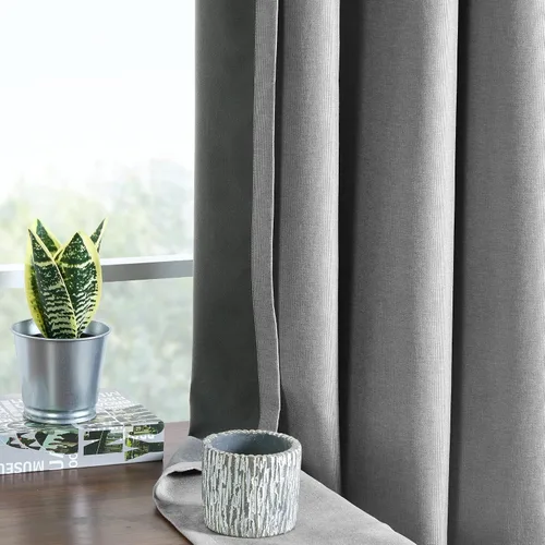 Vista 4 de SUN+BLK Bradley - Cortina opaca con aislamiento térmico texturizado, 1 panel con bolsillo para barra, color gris, 52 x 84 pulgadas, ancho ancho