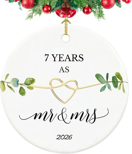 Vista 14 de Adorno de primer aniversario, regalos para el primer aniversario, regalos de boda de primer año para pareja, ella, él, adorno de cerámica de 2.9