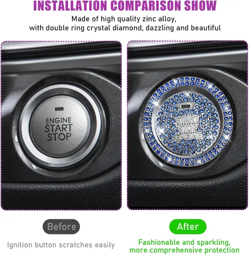 Vista 3 de Calcomanía brillante para botón de arranque de automóvil, diamantes de imitación brillantes que protegen completamente el botón, cubierta decorativa