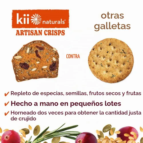 Vista 4 de Kii Naturals Tostadas artesanales, galletas tipo cracker para snacks saludables para queso, carnes, untables, tabla de charcutería - sin OMG