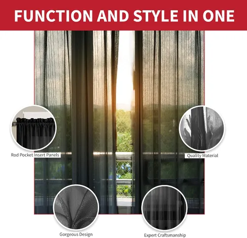 Vista 3 de Sapphire Home Cortinas traslúcidas negras de 63 pulgadas de largo, juego de 2 paneles de cortinas traslúcidas, filtrantes de luz, cortinas Negro