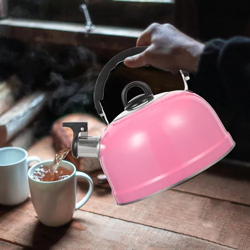Vista 4 de Ciieeo Tetera silbante para estufa, tetera de acero inoxidable rosa con filtro, tetera floral para estufa