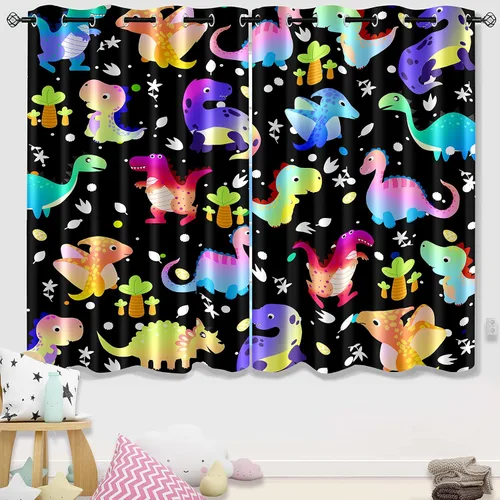 Vista 15 de Cortinas negras para dormitorio, decoración de habitación, cortinas opacas para ventana, juego de 2 paneles con estampado de niña africana morada