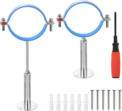 Vista 8 de uxcell Soporte de tubería de acero inoxidable, montaje en pared, soporte de tubo de montaje en techo, altura ajustable de 3.937-7.874 in para tubo