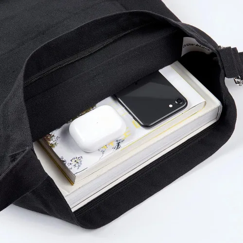 Vista 3 de Bolso bandolera de lona de gran tamaño en blanco para mujer
