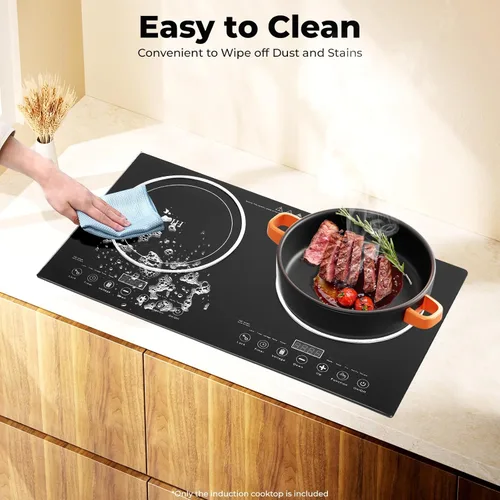 Vista 6 de Cocina de inducción eléctrica – Portátil de 2200 W, 8 niveles de cocina eléctrica de inducción dual para encimera, quemador doble apto para hierro