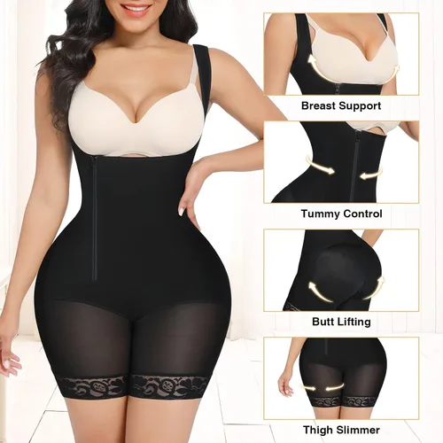 Vista 3 de FeelinGirl Faja moldeadora para mujer, moldeador de cuerpo, faja con cremallera, levantador de glúteos, pantalones cortos de entrepierna abierta