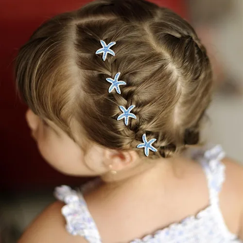 Vista 5 de YISSION Lindos horquillas para el cabello, clips y pasadores con diamantes de imitación, 20 piezas de estrellas de mar azules, pequeños accesorios