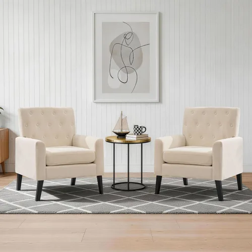 Vista 10 de Sillas decorativas modernas de mediados de siglo, silla de oficina de felpilla beige para recepción, silla de club tapizada para sala de estar