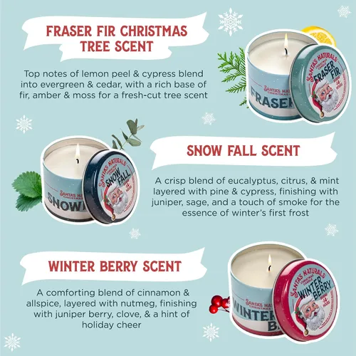 Vista 2 de Santa's Naturals Paquete de Velas Mini de Navidad, Abeto Fraser, Aromas de Bayas de Invierno y Caída de Nieve, Cera de Soja y Cera de Abeja, 14