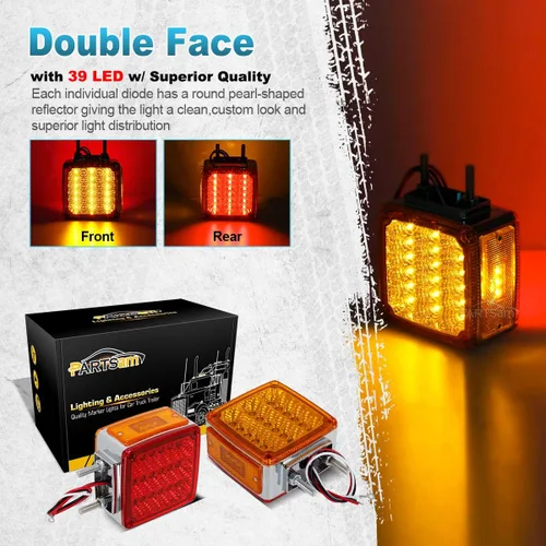 Vista 4 de Partsam, luces ledes para camión o remolque, cuadradas, de doble cara, ámbar/rojo (2 paquetes, 39 unidades), para Peterbilt, Freightliner, Kenworth