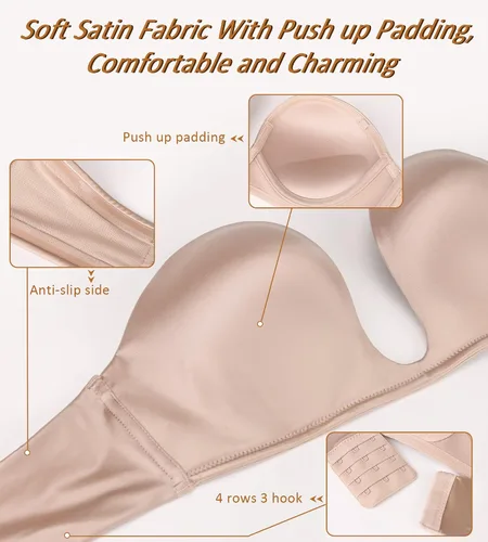 Vista 4 de DotVol Brasier convertible con relleno y escote en U profundo para mujer