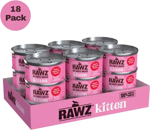 Vista 4 de Rawz Alimento húmedo natural en paté enlatado para gatitos, hecho con ingredientes de carne reales, sin BPA ni encías, latas de 2.8 onzas