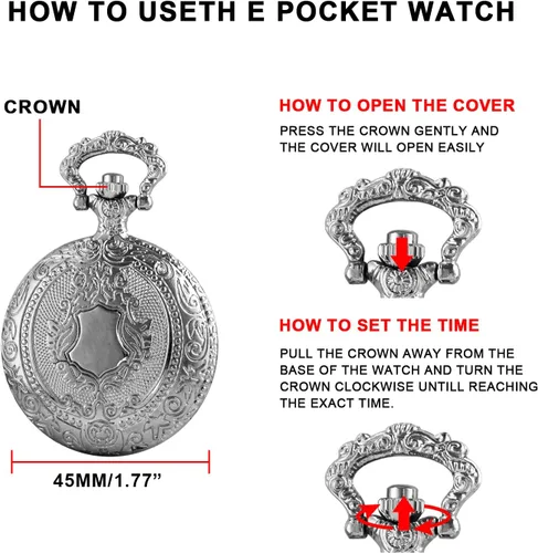 Vista 7 de Silvery Shield - Reloj de bolsillo de cuarzo con movimiento de cuarzo, reloj de bolsillo de cuarzo con escala digital de número arábigo con clip
