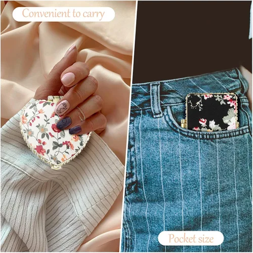 Vista 5 de Remerry Espejo compacto de 48 piezas para bolso, espejo de bolsillo con flores pequeñas, portátil, floral, retro, plegable, recuerdos de fiesta