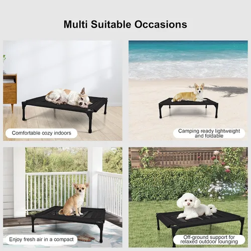 Vista 9 de Cama elevada para perros al aire libre, cuna elevada portátil con refrigeración, cama lavable para mascotas, perros pequeños, color negro