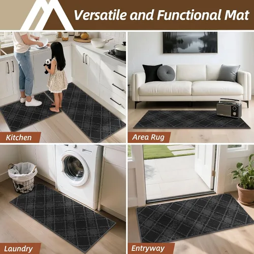 Vista 7 de COSY HOMEER Juego de alfombras y tapetes de cocina 2 piezas antideslizantes, suaves alfombras de cocina para piso absorbentes y resistentes a Gris