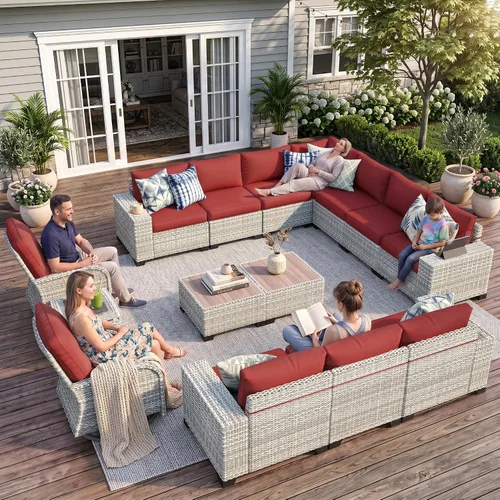 Vista 48 de Muebles de patio al aire libre conjunto PE mimbre ratán al aire libre sofá seccional Gris