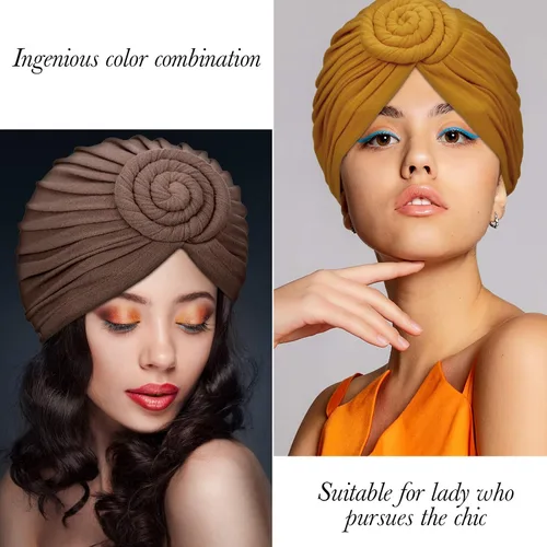 Vista 6 de SATINIOR 4 piezas con patrón africano preatado gorro turbante nudo gorro, gorro de diadema